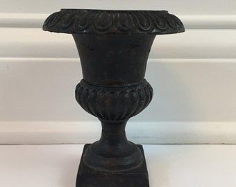 Vintage french cast iron urn | Etsy French Country Cottage Decor, Antique Urn, Iron Planters, Candle Pedestal, Garden Vases, Country Cottage Decor, Rustic Candle Holders, Antique Iron, Metal Vase