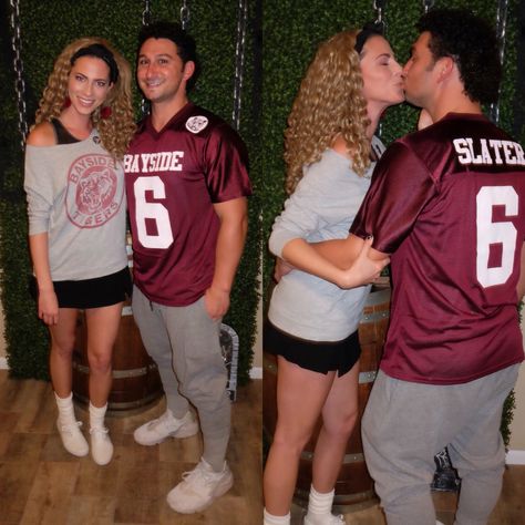 Jessie Spano & AC Slater from Saved by the Bell Saved By The Bell Jessie Outfits, Save By The Bell Costume, Saved By The Bell Costume Couple, Saved By The Bell Halloween Costumes, Jessie Saved By The Bell Outfits, Jessie Spano Costume, Saved By The Bell Trunk Or Treat, Ac Slater Saved By The Bell, Saved By The Bell Jessie