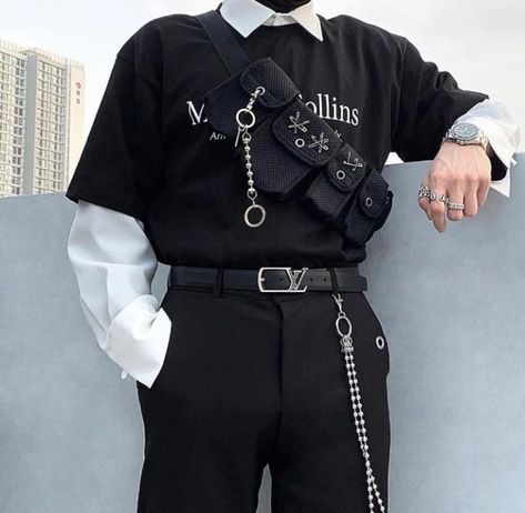 park.kitten are you seriously wearing 60 chains on your pants?   min.… #fanfiction #Fanfiction #amreading #books #wattpad E Boy Outfits, Mode Swag, Mode Emo, Aesthetic Grunge Outfit, Mode Kpop, Tomboy Style Outfits, Streetwear Men Outfits, Swaggy Outfits, Tomboy Fashion