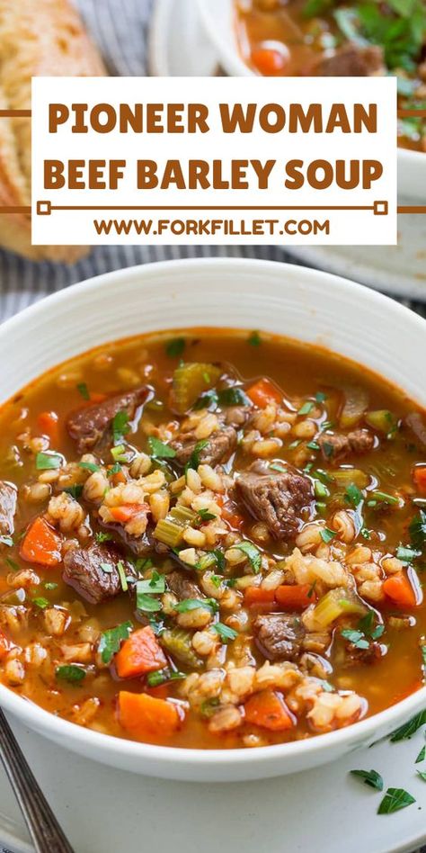 Want a tasty bowl of soup? Try Pioneer Woman Beef Barley Soup Recipe! It's a warm dish made with simple ingredients. Beef Barley Soup Crockpot, Beef And Barley Soup, Barley Soup Recipe, Hearty Soup Recipes, Homemade Soups, Beef Soup Recipes, Beef Barley, Beef Barley Soup, Homemade Soup Recipe