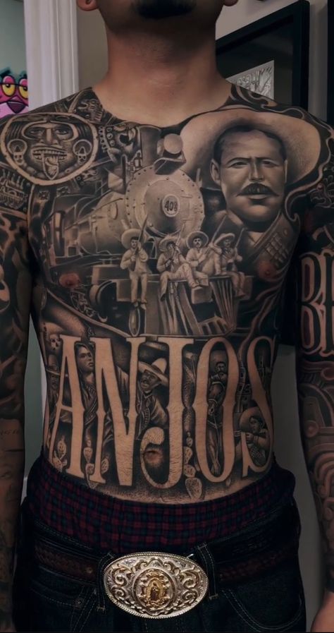 Raza Tattoos, Mexican History Tattoos, Mexican Leg Tattoo, Mexico Back Tattoo, Norteno Tattoos, Mexican Stomach Tattoo, Emilio Zapata Tattoo, Charro Tattoo, Mexican Revolution Tattoo