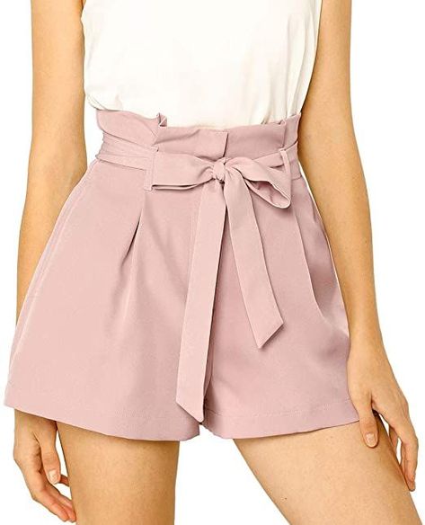 Summer Casual Shorts, Bag Shorts, Paper Bag Shorts, Tie Shorts, Women's Tie, Casual Summer Shorts, Pink Shorts, Bottom Clothes, Amazon Women