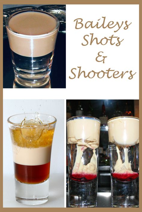 Delicious selection of Baileys shots and shooters via Dream Cocktails Recipes With Baileys, Baileys Shots, Desert Shots, Bailey Shots, Alcoholic Shots, Booze Recipes, Liquid Recipes, Layered Shots, Shots Alcohol Recipes