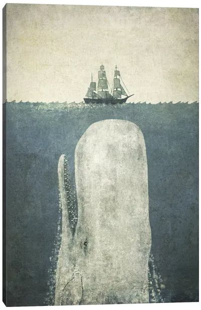 Canvas Art Prints by Terry Fan | iCanvas White Whale Art, Vintage Ocean Poster, Deep Ocean Painting, Whale Poster, Whale Canvas, Whale Art Print, Painting Reference, Lighthouse Keeper, White Whale