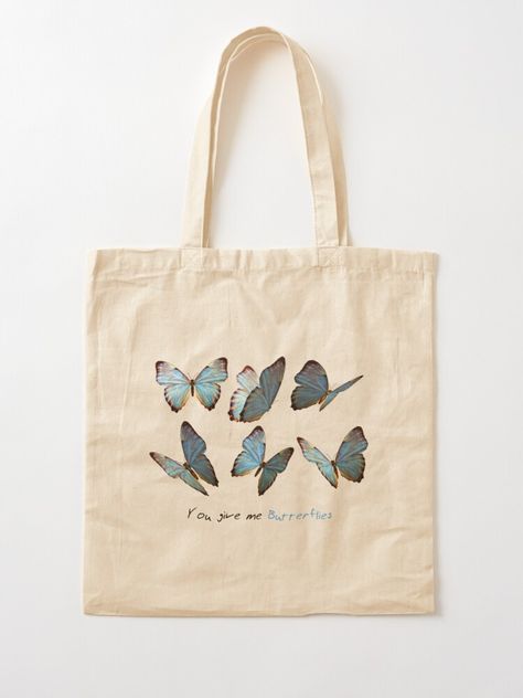 "You give me Butterflies" Tote Bag by OutfitCustoms1 | Redbubble Tote Bag Butterfly Design, Tote Bag Design Ideas Aesthetic, Artist Core, Cricut Bags, Handpainted Tote, Diy Tote Bag Design, Butterfly Tote Bag, Handpainted Tote Bags, Totes Ideas