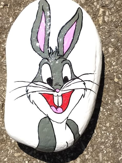 Cartoon Painted Rocks, Disney Painted Rocks, Bunny Stencil, Bunny Character, Garden Rock Art, Painted Rock Animals, Diy Rock Art, Stone Art Painting, Painted Rocks Kids