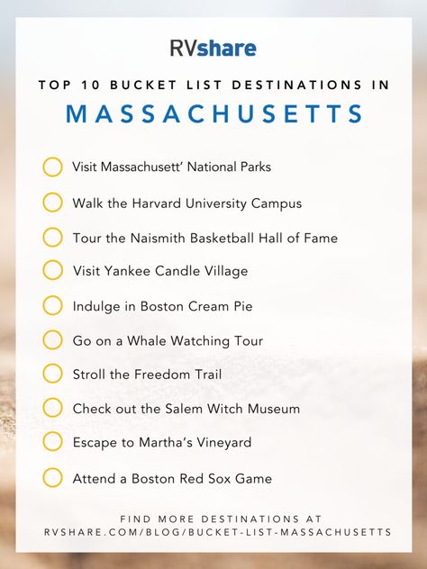 The Top 32 Bucket List Destinations in Massachusetts - RVshare.com Massachusetts Bucket List, Things To Do In Massachusetts, Harvard University Campus, Boston Bucket List, Salem Witch Museum, Massachusetts Travel, Usa Trip, Usa Roadtrip, Harbor Island