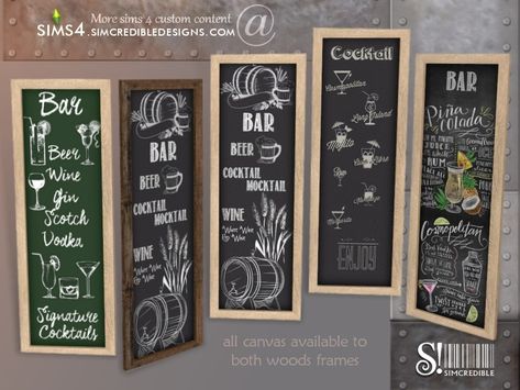 by SIMcredibledesigns.com Found in TSR Category 'Sims 4 Paintings & Posters' Sims 4 Restaurant, Lotes The Sims 4, Sims 4 Kitchen, Cc Folder, Cocktail And Mocktail, Wine Wall Art, Cocktails Bar, Industrial Bar, Sims 4 Cc Furniture