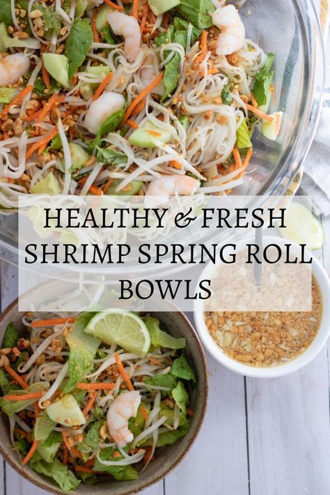 Spring Rolls Bowl, Deconstructed Spring Roll Salad, Spring Roll Salad Bowl, Shrimp Spring Roll Salad, Spring Roll In A Bowl Recipe, Spring Roll Bowl Recipe, Summer Roll Salad, Shrimp Salad Rolls, Spring Roll In A Bowl