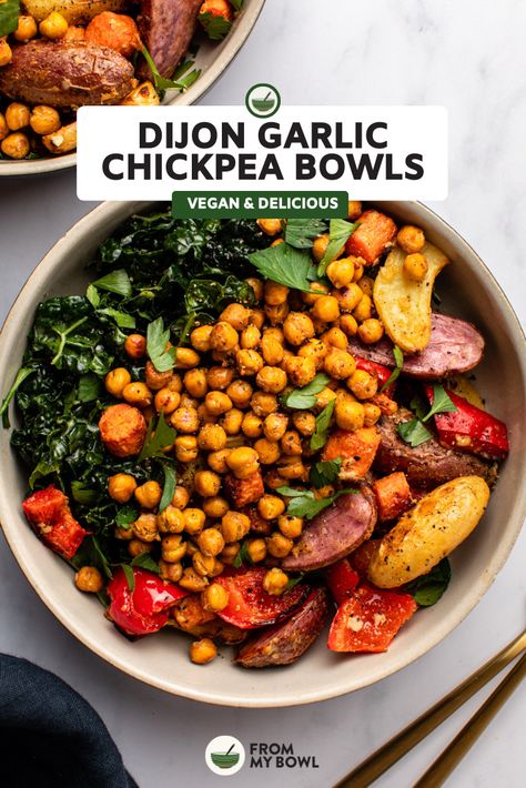 Sheet Pan Veggies, Pan Veggies, Chickpea Bowls, Garlic Chickpeas, Vegan Bowl Recipes, Roasted Veggies In Oven, Veggie Main Dishes, Garlic Marinade, Healthy Journey