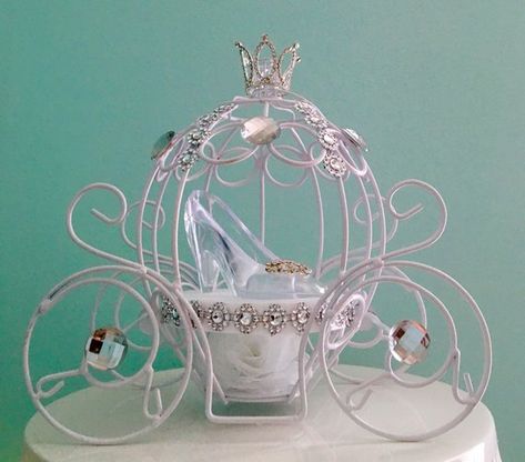 Beautiful Cinderella Carriage Centerpiece With a Shoe Wedding | Etsy Horse Carriage Quinceanera, Cinderella Ring Box, Cinderella Carriage Table, Carriage Centerpieces Princess, Cinderella Carriage Centerpiece, Carriage Centerpiece, Cinderella Centerpiece, Cinderella Baby Shower, 1st Birthday Centerpieces