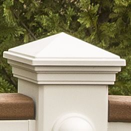 Deck Post Caps - Fence Post Caps - DecksDirect Fence Pillar Ideas, Parapet Design, Pier Caps, Concrete Fence Posts, Fancy Fence, Deck Post Caps, Brick Pillars, Vinyl Deck, Fence Post Caps