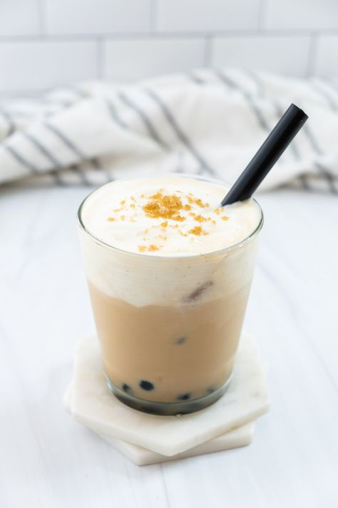 How to Make Homemade Cheese Foam For Milk Tea (Cheese Tea) Boba Milk Tea Recipe, Brown Sugar Boba Milk Tea, Home Made Cheese, Cinnamon Sugar Almonds, Cheese Foam, Cinnamon Roasted Almonds, Brown Sugar Simple Syrup, Homemade Brown Sugar, Brown Sugar Boba