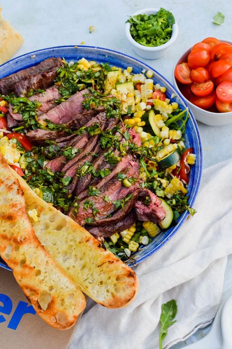 Dinner On A Boat, Boat Recipes, Steak Veggies, Salad Veggies, Chimichurri Steak, Grilled Vegetable Salads, Vegetable Prep, Best Dinner, Dinner Salad