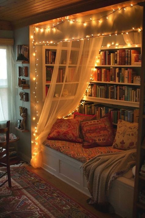 Book Worm Room Decor, Corner Aesthetic, Cozy Home Library, Reading Nook Ideas, Grey Poupon, Beautiful Library, Nook Ideas, Mouse House, Home Library Design