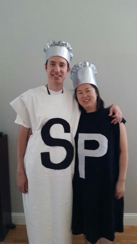 Salt and pepper couple  costume 2024 Costumes, Diner Ideas, Musical Costumes, Beauty And The Beast Party, Couple Costume, Homemade Halloween Costumes, Homemade Halloween, Trunk Or Treat, Halloween 2018