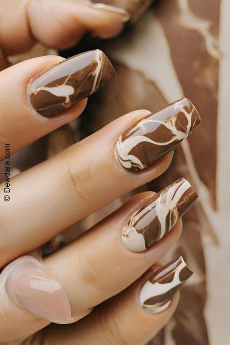 Brown Marble Nails, Marble Nail Ideas, Hope Nails, Brown Nail Designs, Marble Nail Polish, Brown Nail, Brown Nails Design, Marble Nail Designs, Art Deco Nails