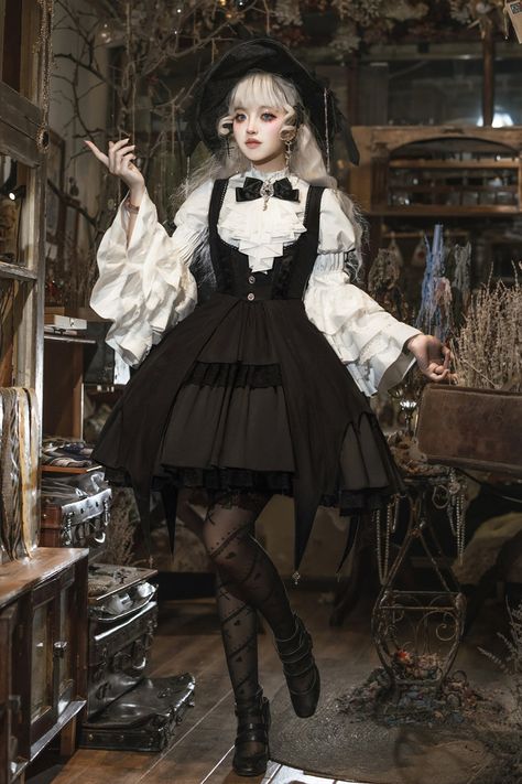 ❤︎ Gothic Lolita Witch Dress Set-Up❤︎ Gothic Princess, Ruffle Cardigan, Witch Dress, Punk Dress, Elegant Gothic, Pretty Clothes, Set Up, College Fashion, Lolita Dress