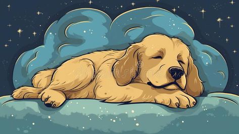 A dog is sleeping on a cloud in the sky. Generative AI image. stock photo Dog Sleeping Illustration, Dog Sleeping Drawing, Tufting Designs, 2024 Bujo, Sleeping Pose, Sleeping Drawing, Cloud Illustration, Dog Sleeping, Dog Died