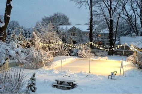 backyard ice skating rink Backyard Ice Rink Diy, Wisconsin Aesthetic, Ice Skating Pond, Backyard Hockey Rink, Backyard Ice Rink, Backyard Rink, Outdoor Skating Rink, Pond Hockey, Joseph Oregon