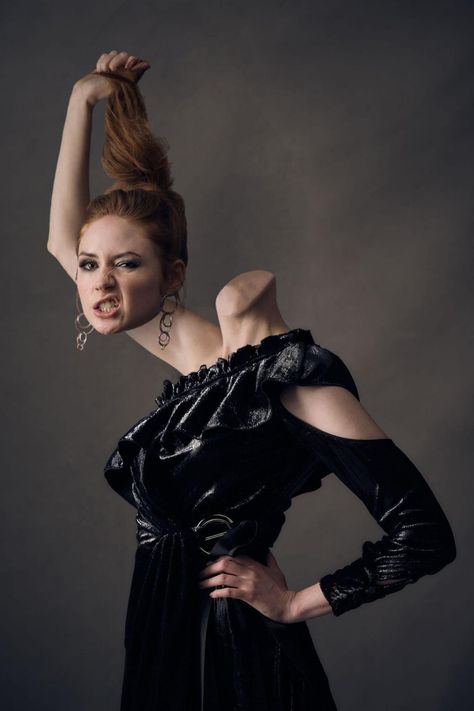 Karen Gillan Headless 2 by morgoth12345 on DeviantArt Headless Photography, Spooky Hair, Hair Photoshoot, Jenny Lewis, Halloween Props Diy, Golden Dress, Female Head, Body Reference Poses, Karen Gillan