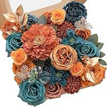 Fall Flower Boxes, Faux Flower Centerpiece, Flower Bouquet Boxes, Silk Floral Centerpiece, Diy Box Crafts, Silk Flower Centerpieces, Fake Flower Bouquet, Orange Wedding Flowers, Diy Bridal Bouquet