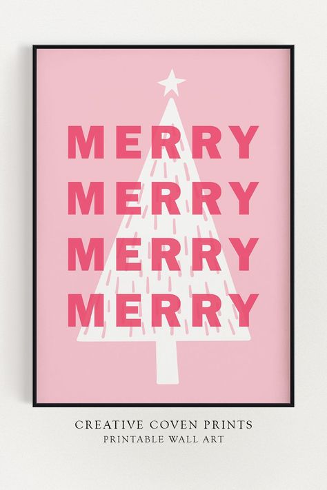 Pink Christmas Wall Art, Pink Christmas Bedroom, Christmas Tree Quotes, Anthropologie Christmas, Printable Christmas Coloring Pages, Kitty Coloring, Preppy Christmas, Pink Xmas, Halloween Coloring Pages