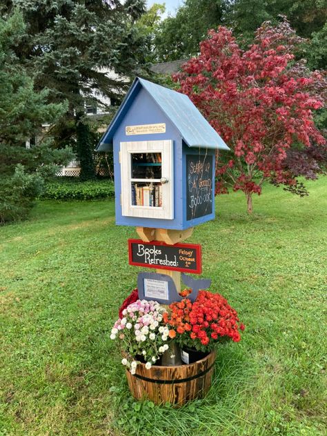 Outside Library, Book Garden, Book Houses Outdoor, Little Free Library Plans, Street Library, Tiny Library, Library Plan, Lending Library, Mini Library