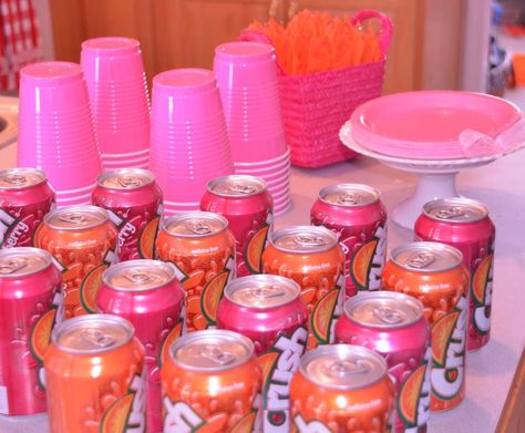 Dora & Boots Birthday Party Ideas | Photo 13 of 14 Boots Birthday Party, Drinks Display, Orange Birthday Parties, Dora Boots, Strawberry Soda, Drink Display, Sunset Party, Orange Birthday, Orange Baby Shower