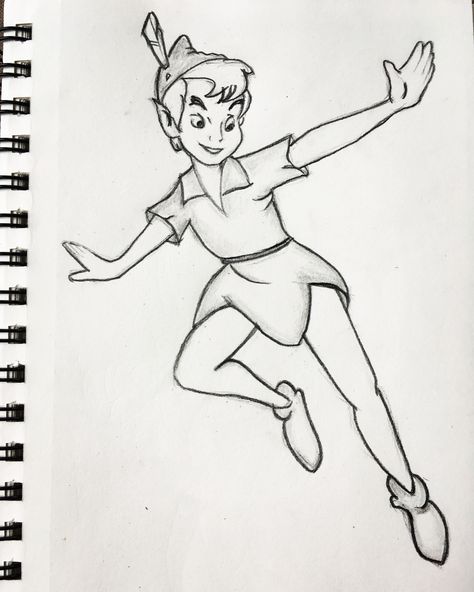 Peter Pan Drawing Easy, Peter Pan Drawing Ideas, Peter Pan Sketch, Tinker Bell Easy Drawing, Tinker Bell Drawing Sketches, Pan Drawing, Peter Pan Sketches Disney, Tinkerbell Line Art, Peter Pan Drawing