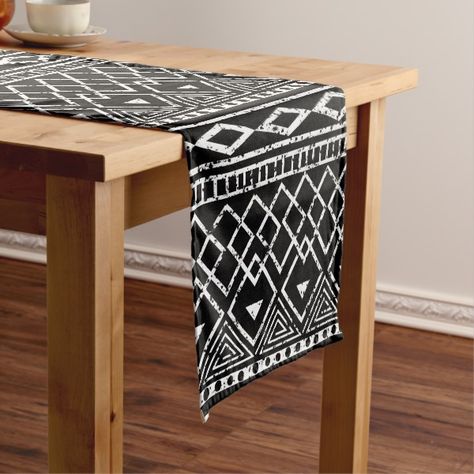 Modern African Decor, Indigo Curtains, Safari Home Decor, Afrocentric Decor, Boho Eclectic Decor, Banquette Seating In Kitchen, Personalized Table Runner, Black And White Geometric Pattern, Short Table Runner