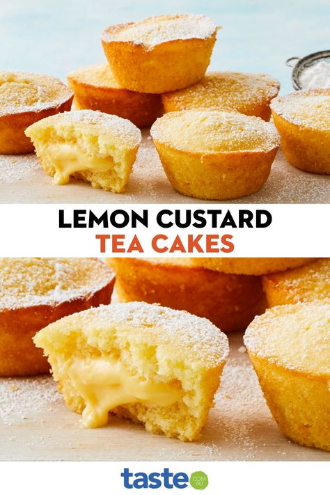 Custard Cake Recipes, Tea Cakes Recipes, Lemon Dessert, Lemon Custard, Lemon Dessert Recipes, Custard Cake, Recipes Cake, Cakes Recipes, Slices Recipes