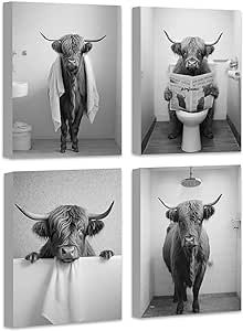 Highland Cow Bathroom, Cow Bathroom, Funny Highland Cow, Highland Cow Art, Eid Al-adha, Cow Wall Art, Cow Pictures, Restroom Decor, Decor Baie