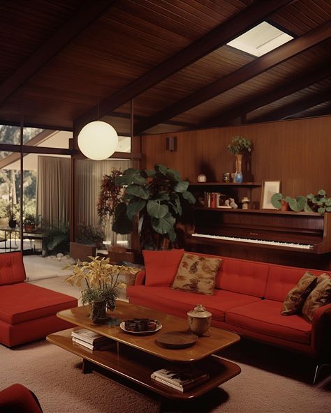 All-American family home in the suburbs / 1972 🧡 • • • • (AI images — MJ 5.2) #70sinterior #1970sinterior #70saesthetic #1970s #70svibes #70snostalgia #70sdecor #70s #vintage #interiordesign #homedecor #luxuryhomes Seventies Style Home, Retro Interior Design 1970s, 70s Rooms, 70s House Interior, 70s Inspired Home, 70s Houses, 70s Cabin, Vibey Wallpapers, 70s House Decor