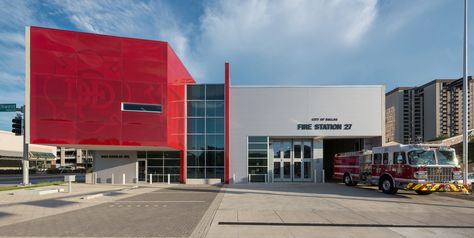 Dallas Fire Station 27, Perkins+Will. firehouses architecture color fire  concrete Firefighter Station, Architecture Symbols, Fire Hall, Building Structure, Garage Workshop, Fire Rescue, Fire Station, City Buildings, Gas Station