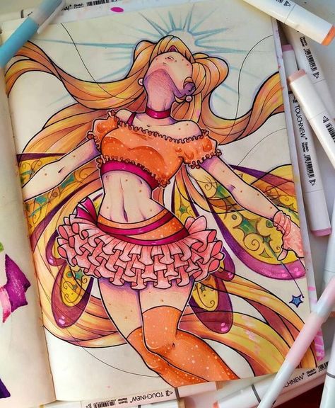 Winx Club Magazine, Harry Potter Art Drawings, Club Magazine, Fairy Artwork, Marker Drawing, Dessin Adorable, Sketchbook Inspiration, Hippie Art, Art Dress