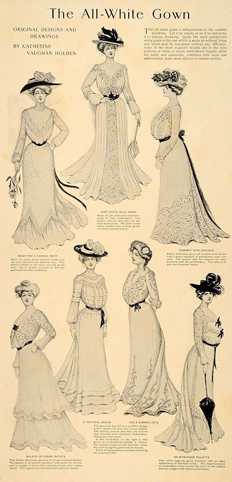 White Gown Dress, 1900 Fashion, 1900s Fashion, Edwardian Dress, History Fashion, White Gown, Gibson Girl, Summer Lace, Old Fashion