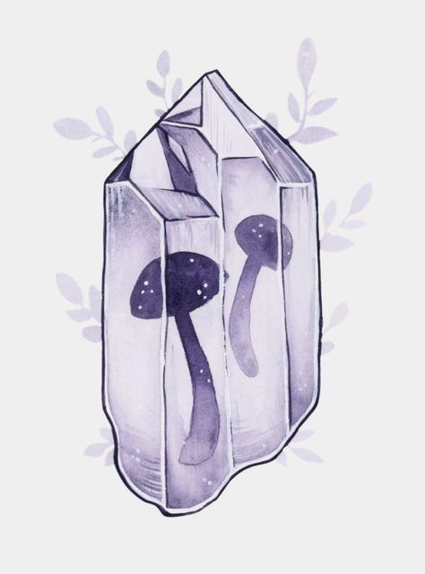 Crystals Art Drawing, Mushroom Crystal, Mushroom Tattoo, Crystal Drawing, Mushroom Drawing, Collage Drawing, Mushroom Art, Purple Crystal, Flash Art