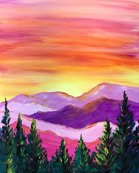 Landscape Art Lessons, Fauvism Art, Easy Landscape Paintings, Easy Canvas Art, Watercolor Projects, Fauvism, Spring Painting, Sunset Painting, Art Drawings For Kids