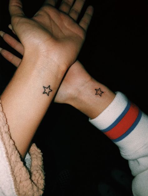 6 Stars Tattoo, Star On Wrist Tattoo, Small Star Tattoo Ideas, Star Tattoo Matching, Star Matching Tattoos, Star Tattoo Aesthetic, Preppy Tattoos, Wrist Star Tattoo, Star Heart Tattoo