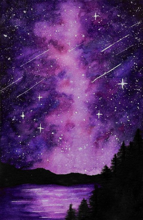 Galaxy Art Painting, Galaxy Drawings, Art Zine, Night Sky Painting, Night Sky Wallpaper, Watercolor Galaxy, Tapeta Galaxie, Easy Canvas Painting, Seni Cat Air