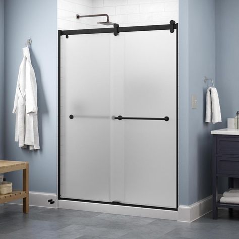 Whether you're looking for a moderate DIY project or working on a bathroom remodel, upgrading your bathroom with a new sliding shower door is easy with the Delta 1-2-3 custom sliding shower door program. Delta's custom glass shower door program offers 1000s of design combinations by choosing your glass shower panels, shower door track, and shower door handles to build a unique, personalized glass shower door. Inspired by the trendy barn door style, the Contemporary shower door track in chrome is Unique Shower Doors, Frameless Bathtub Doors, Shower Door Track, Glass Shower Panels, Custom Shower Doors, Shower Door Handles, Frameless Sliding Shower Doors, Full Bathroom Remodel, Bathtub Doors