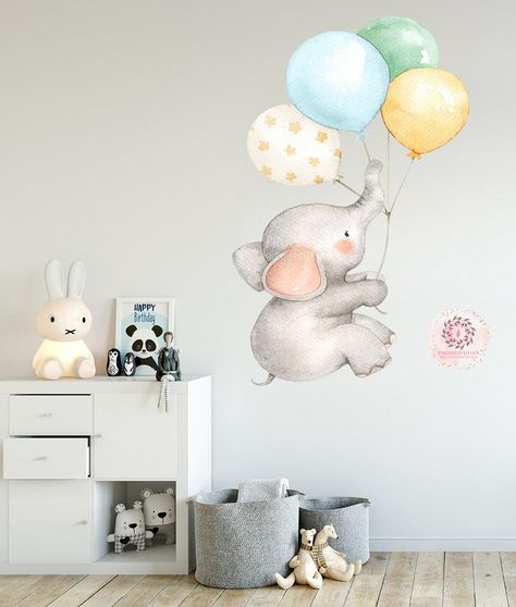 Wall Fabric Decals – Pink Forest Cafe Balloons Watercolor, Forest Cafe, Elephant Balloon, Baby Nursery Art, Nursery Art Decor, Sticker Baby, Childrens Bedroom Decor, Pink Forest, Baby Room Wall