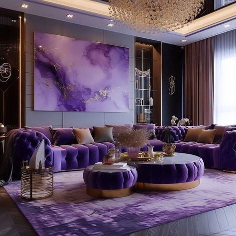 Purple Living Room Aesthetic, White Glam Living Room, Purple And Grey Living Room, Purple Living Room Ideas, Purple Living Room, Black And White Living Room, Farmhouse Style Bedrooms, Glam Living Room, Purple Rooms