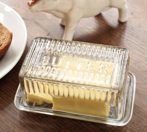 10 Timeless Butter Dishes-pottery barn 19.50 No Pantry Solutions, Glass Butter Dish, Butter Crock, Cheese Dishes, Kitchen Cooking Utensils, Glass Dishes, Kitchen Pantry, Pressed Glass, Stick Of Butter