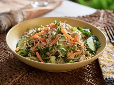 Spring Roll Salad with Peanut Dressing Recipe | Valerie Bertinelli | Food Network Valerie's Home Cooking Recipes, Peanut Dressing Recipe, Spring Roll Salad, Salad With Peanut Dressing, Crunchy Vegetables, Julienned Carrots, Peanut Dressing, Simple Salad, Valerie Bertinelli