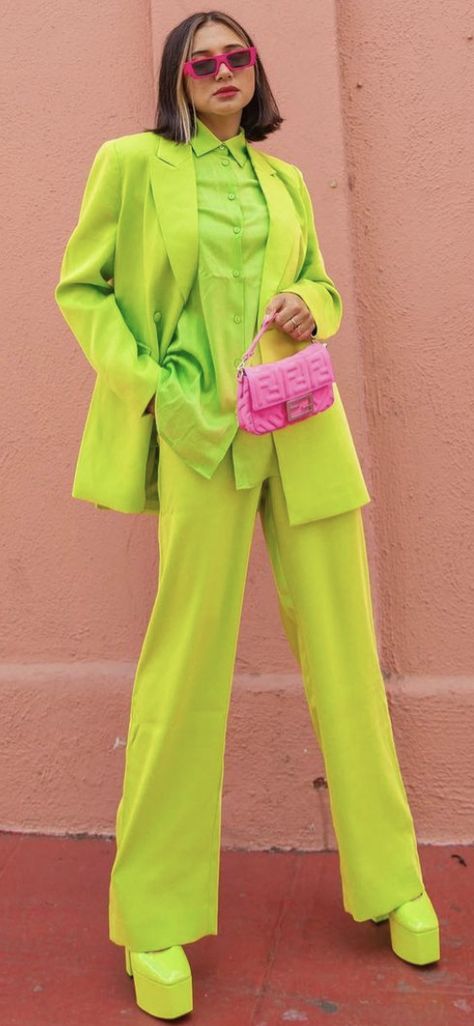 Corporate Outfits, Green Power, Power Suit, Inspirational Women, Neon Green, Suits For Women, Duster Coat, Cool Outfits, Street Style