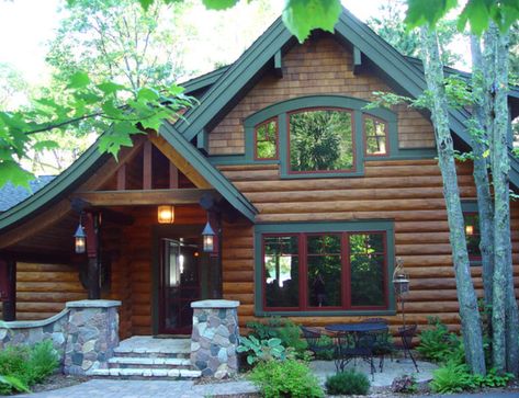 Cabin Exterior Paint Colors, Log Cabin Exterior Paint Colors, Cabin Exterior Color Schemes, Log Home Exterior Colors, Cedar House Siding, Cabin Exterior Colors, Home Exterior Colors Schemes, Cabin Siding, Log Cabin Siding