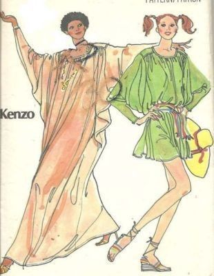 Caftan Dress Pattern, Caftan Dresses, 1970 Fashion, Illustrated Ladies, Kaftan Pattern, Kenzo Takada, 1970's Fashion, Fashion 1970s, Summer Dress Patterns