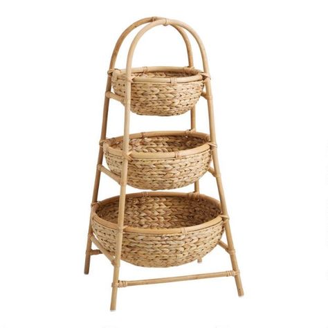 Aaliyah Water Hyacinth And Rattan Three Tier Storage Tower | World Market Rattan Bathroom, Bathroom Pantry, Round Baskets, Narrow Storage, Bathroom Furniture Storage, Wood Bath, Wood Easel, Ceramic Incense Holder, Bathroom Storage Solutions